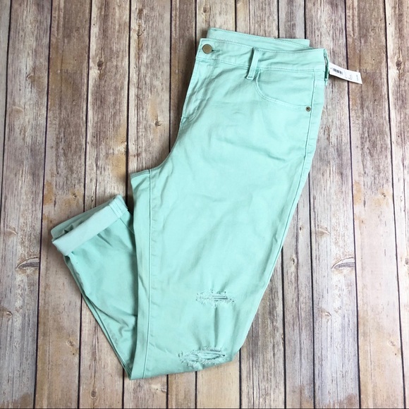 Old Navy Denim - Old Navy Mint Colored Distressed Skinny Jean